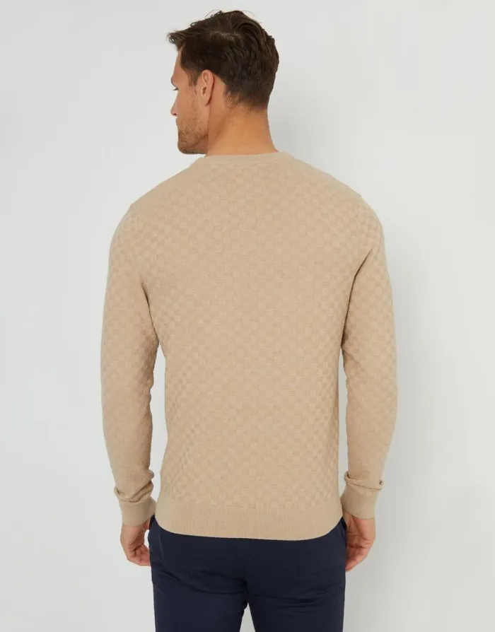 Men Beige Textured Knit Crew Neck Jumper Threadbare Jumpers Men Beige Textured Knit Crew Neck Jumper Threadbare Jumpers
