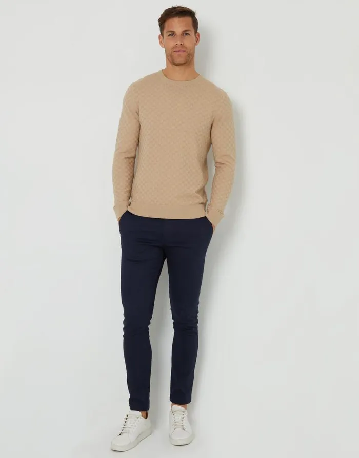 Men Beige Textured Knit Crew Neck Jumper Threadbare Jumpers Men Beige Textured Knit Crew Neck Jumper Threadbare Jumpers
