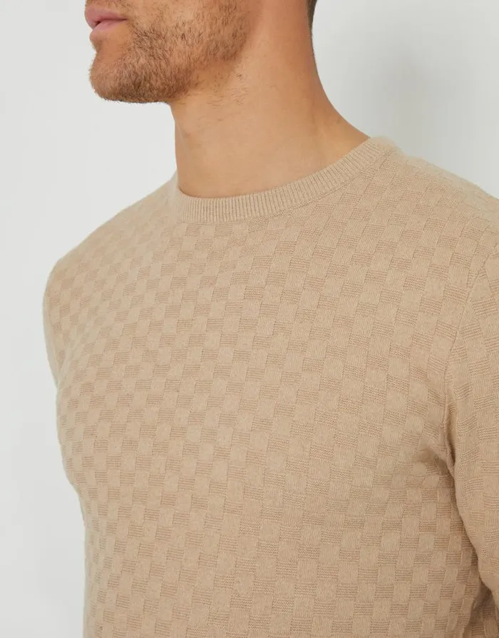 Men Beige Textured Knit Crew Neck Jumper Threadbare Jumpers Men Beige Textured Knit Crew Neck Jumper Threadbare Jumpers
