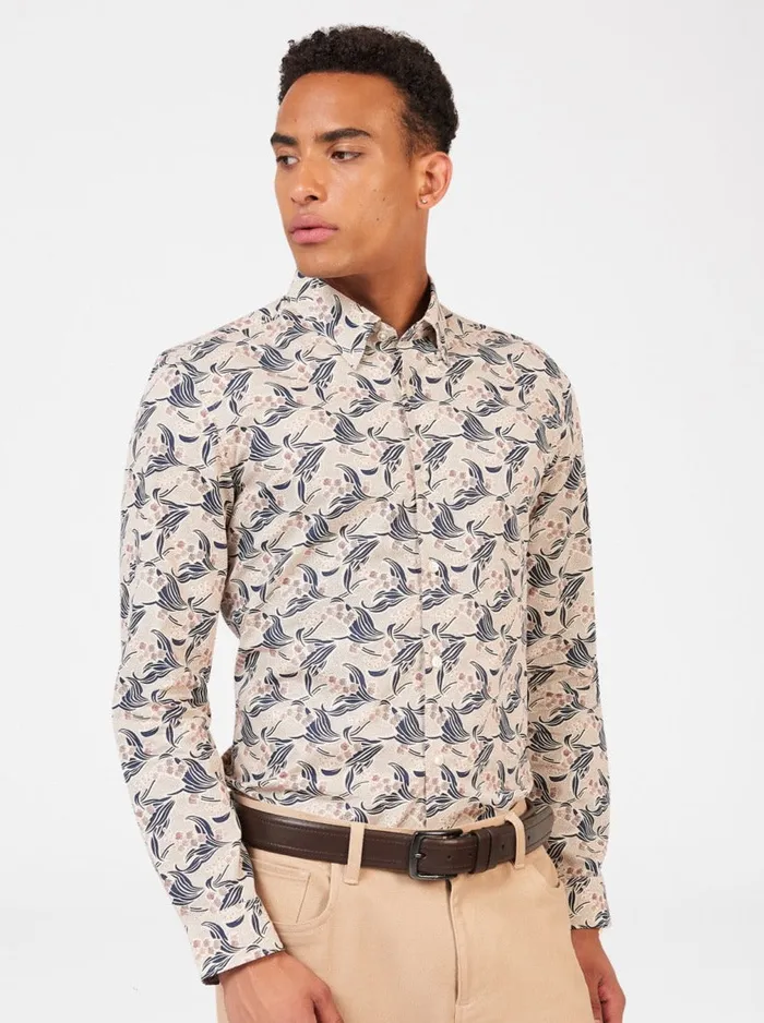 Men Ben Sherman Archive Print Shirts Art Nouveau Floral Print 8211 Fog