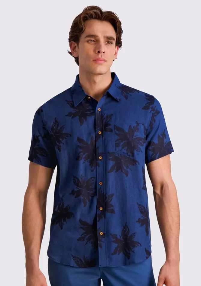 Men Ben Sherman Archive Print Shirts Exploded Flower Print Shirt 8211 Navy