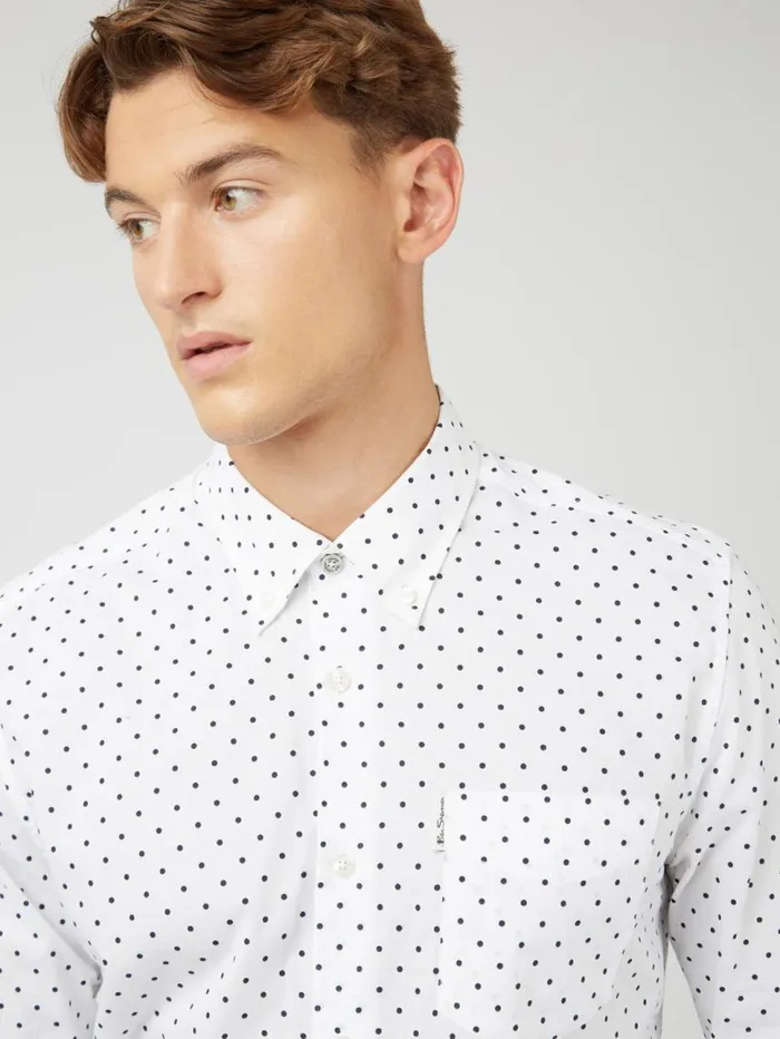 Men Ben Sherman Archive Print Shirts White Polka Dot Print LongSleeve Shirt