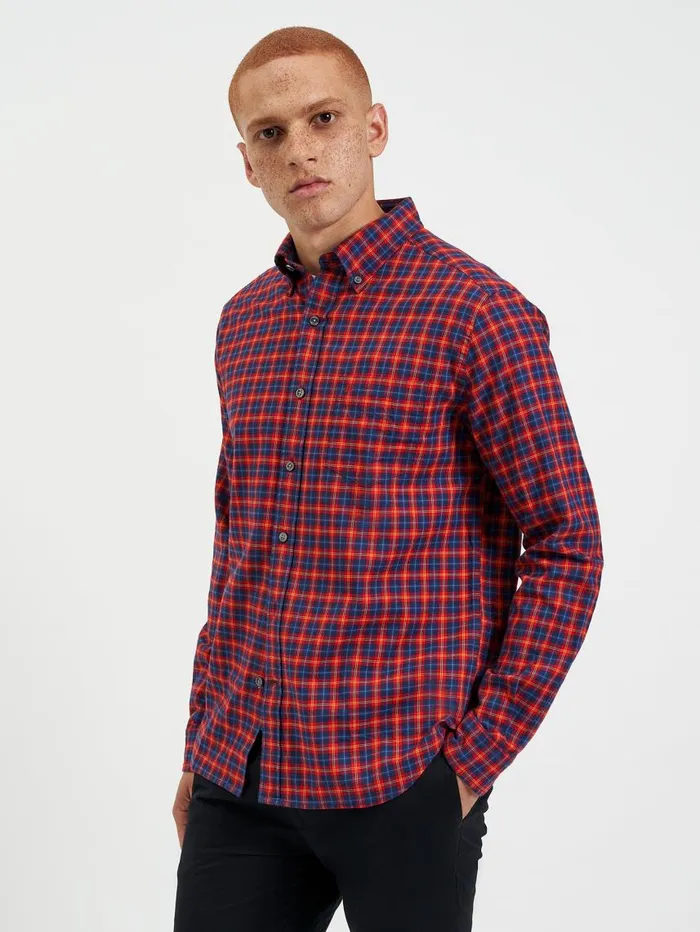 Men Ben Sherman Heritage Check Shirts House Tartan Twill Shirt 8211 Red