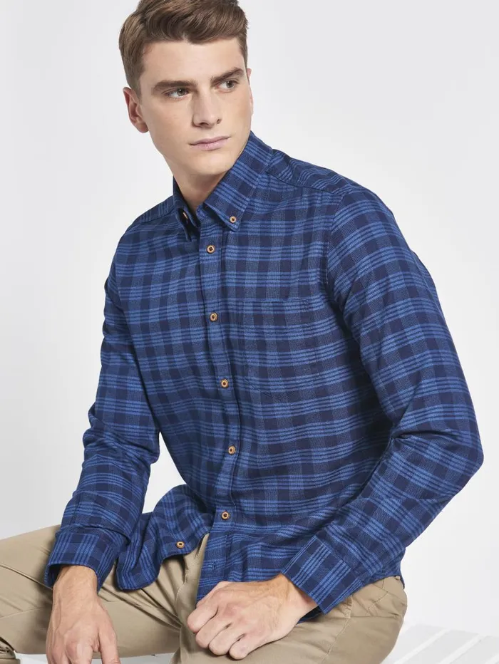 Men Ben Sherman Heritage Check Shirts Indigo Gingham Check LongSleeve Shirt