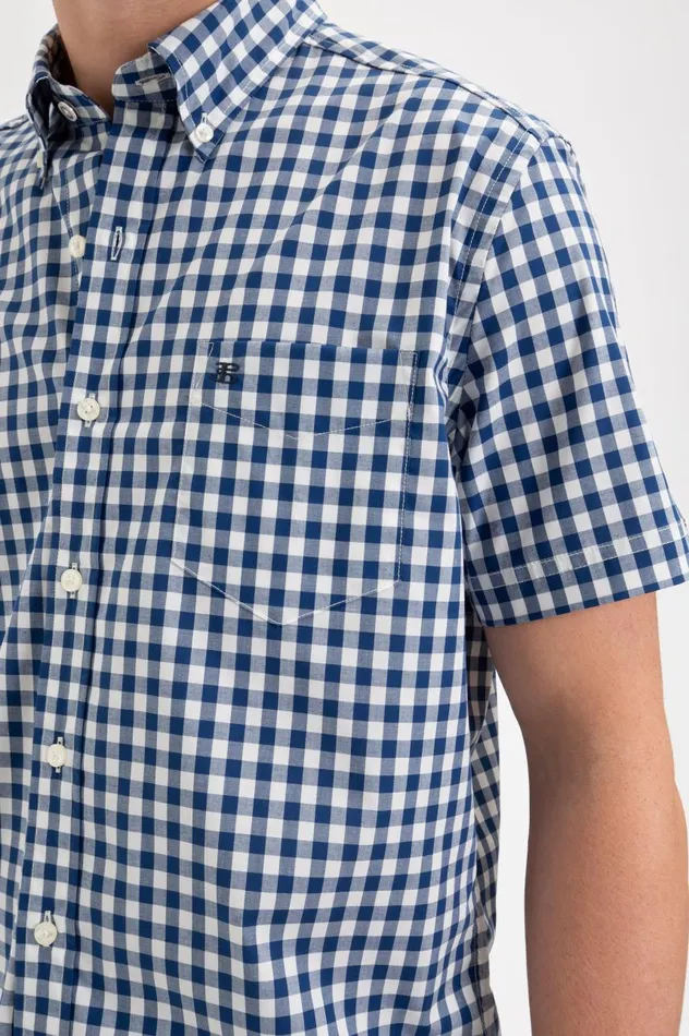 Men Ben Sherman Heritage Check Shirts Short Sleeve House Poplin Gingham Shirt 8211 Navy