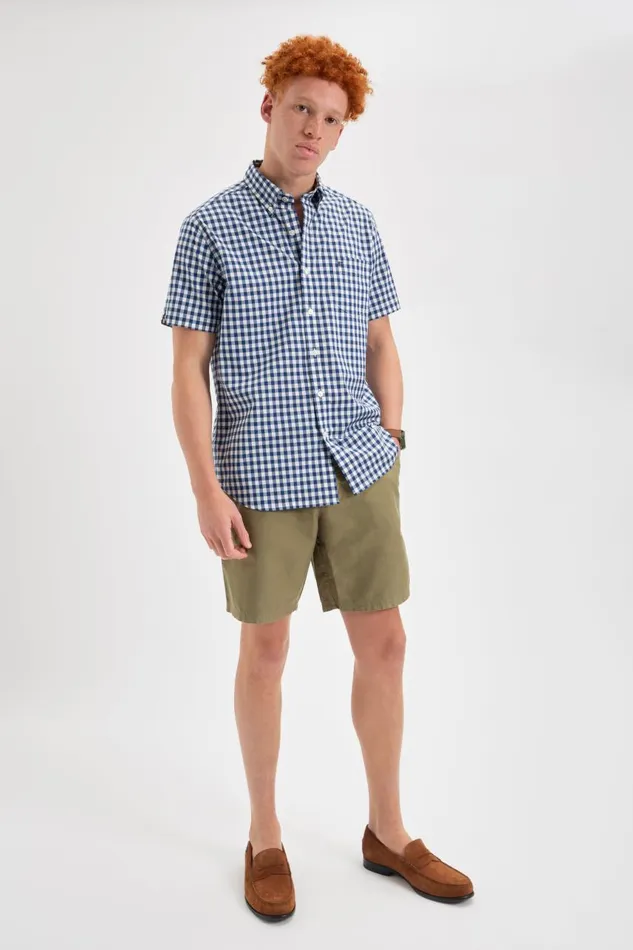 Men Ben Sherman Heritage Check Shirts Short Sleeve House Poplin Gingham Shirt 8211 Navy