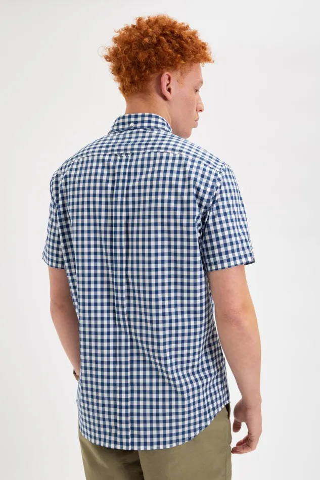 Men Ben Sherman Heritage Check Shirts Short Sleeve House Poplin Gingham Shirt 8211 Navy