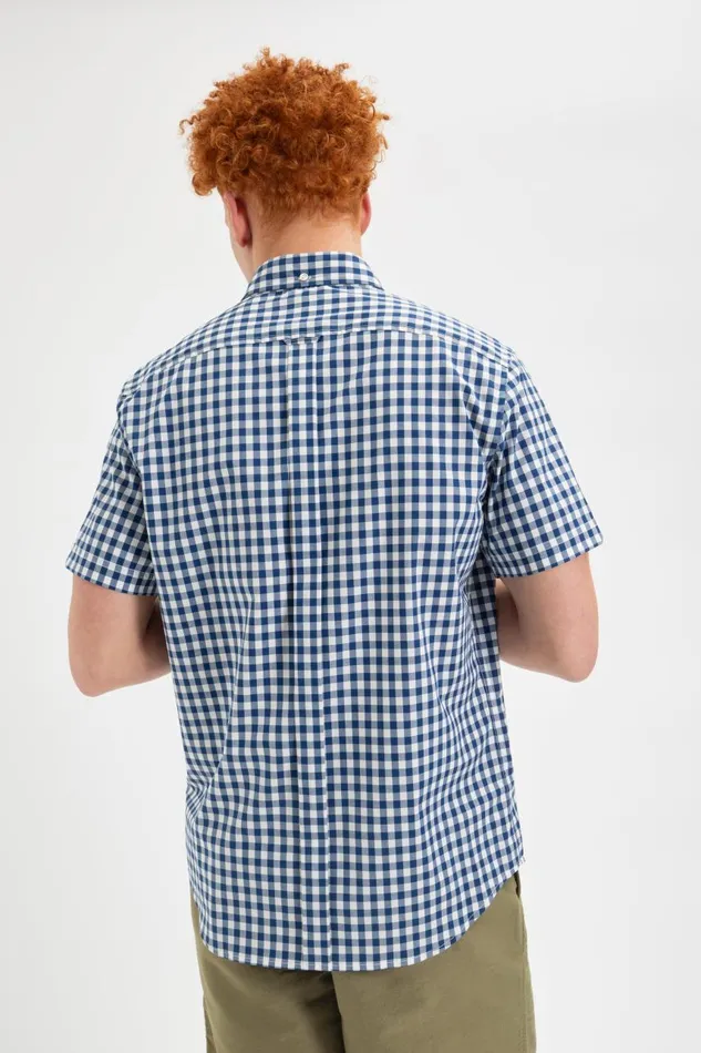 Men Ben Sherman Heritage Check Shirts Short Sleeve House Poplin Gingham Shirt 8211 Navy