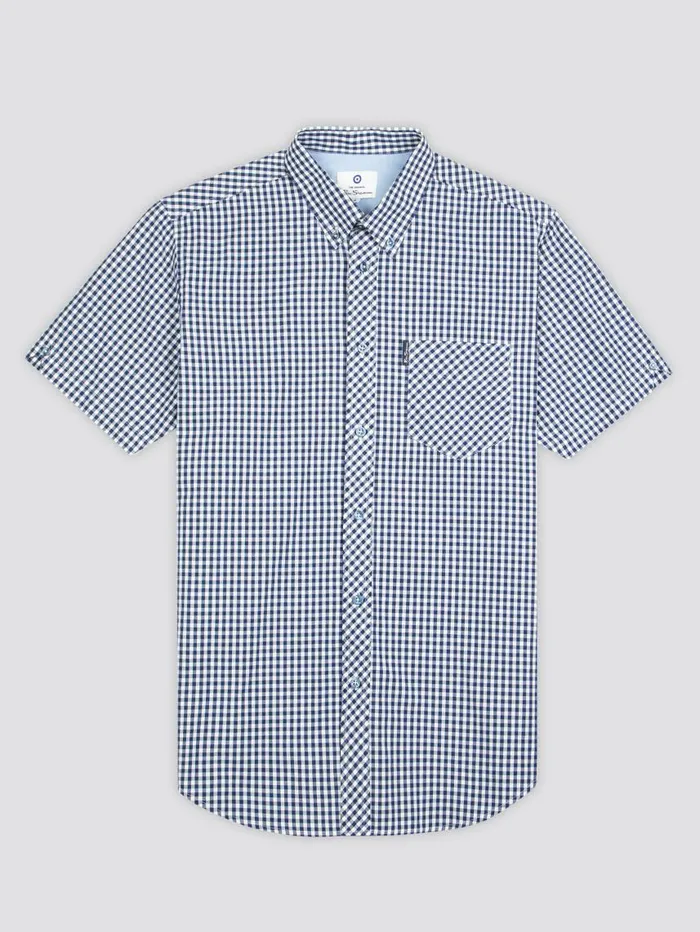 Men Ben Sherman Heritage Check Shirts Signature ShortSleeve Gingham Shirt 8211 Dark Blue