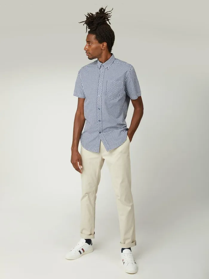 Men Ben Sherman Heritage Check Shirts Signature ShortSleeve Gingham Shirt 8211 Dark Blue