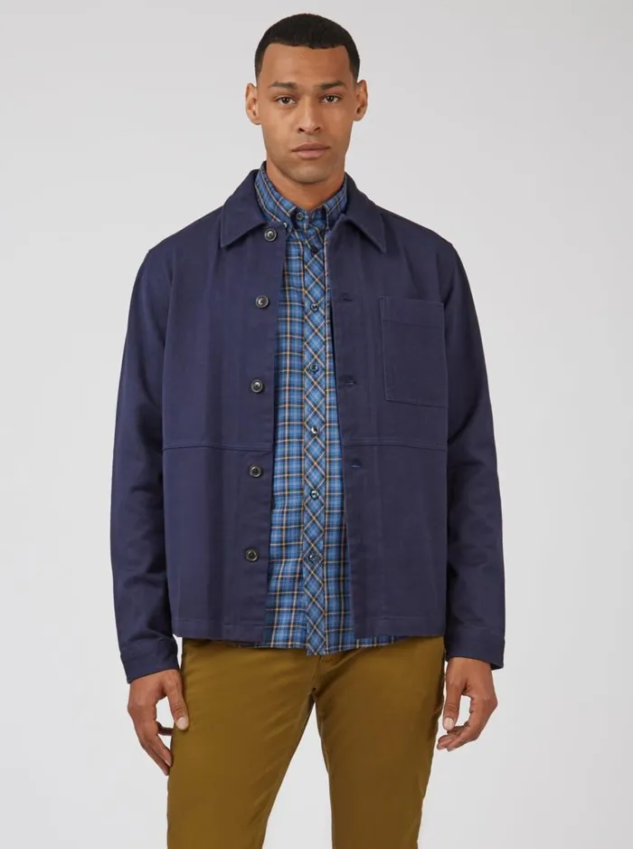 Men Ben Sherman Jackets and Outerwear Casual Twill Workwear Jacket 8211 Marine
