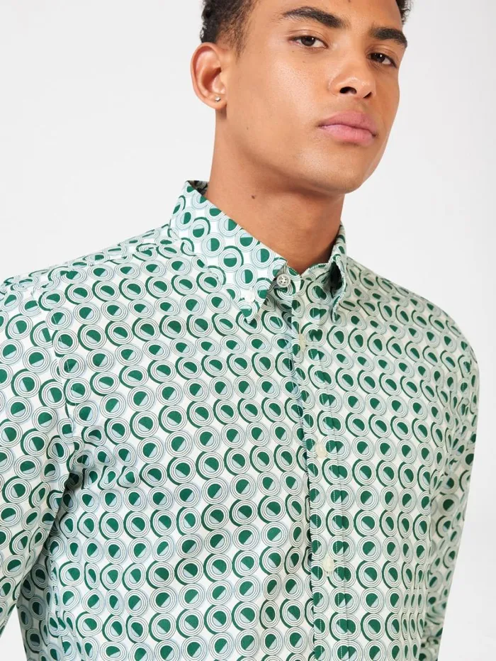 Men Ben Sherman Long Sleeve Shirts Signature Retro Print Shirt