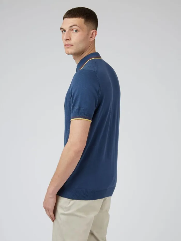 Men Ben Sherman Mod Knit Polos Textured Knit Fitted Polo 8211 Blue Denim Men Ben Sherman Mod Knit Polos Textured Knit Fitted Polo 8211 Blue Denim