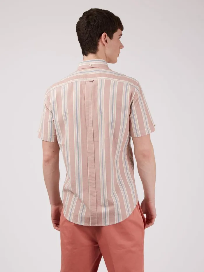 Men Ben Sherman Oxford Shirts Ivy Oxford Stripe ShortSleeve Shirt 8211 Dark Pink