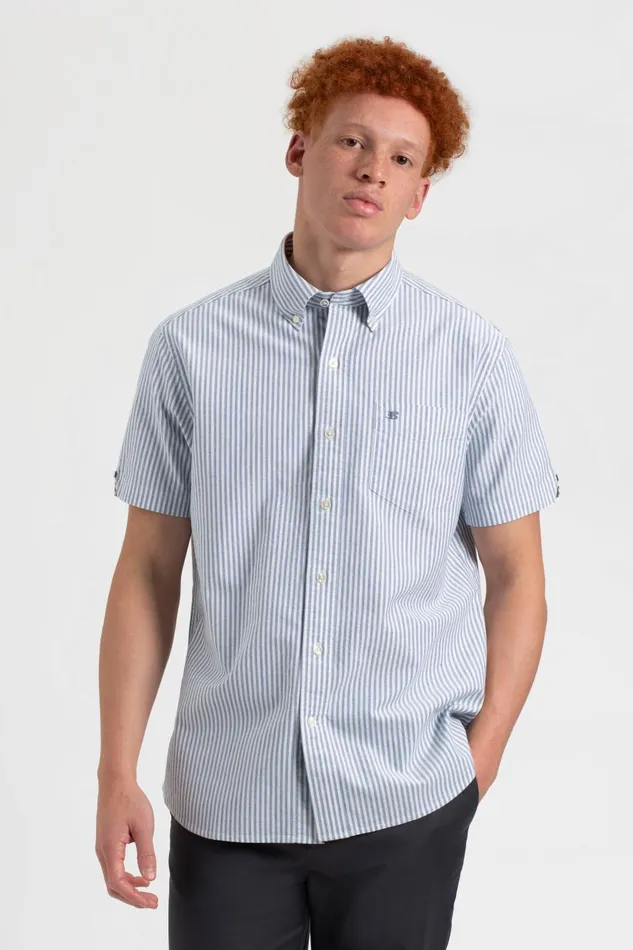 Men Ben Sherman Oxford Shirts Short Sleeve Brighton Oxford Organic Shirt 8211 Indigo Bengal Stripe Men Ben Sherman Oxford Shirts Short Sleeve Brighton Oxford Organic Shirt 8211 Indigo Bengal Stripe