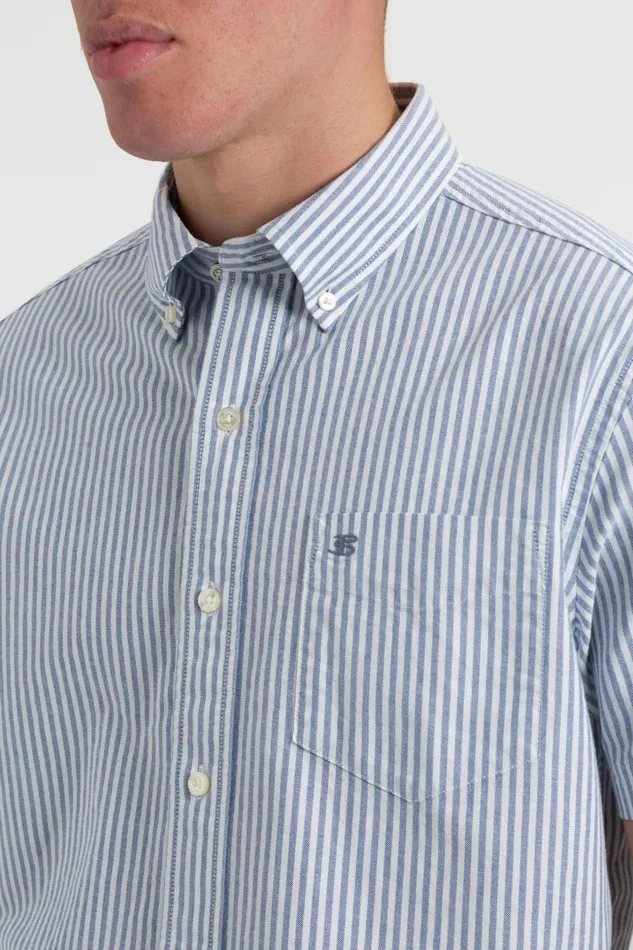 Men Ben Sherman Oxford Shirts Short Sleeve Brighton Oxford Organic Shirt 8211 Indigo Bengal Stripe