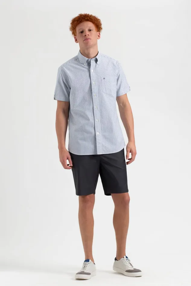 Men Ben Sherman Oxford Shirts Short Sleeve Brighton Oxford Organic Shirt 8211 Indigo Bengal Stripe