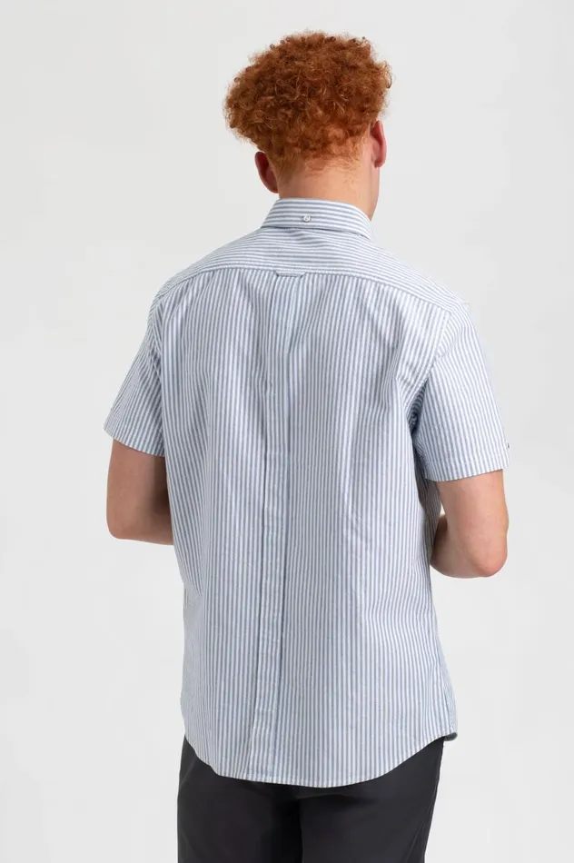Men Ben Sherman Oxford Shirts Short Sleeve Brighton Oxford Organic Shirt 8211 Indigo Bengal Stripe