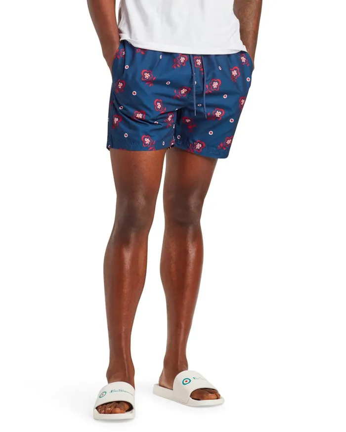 Men Ben Sherman Shorts Turquoise Bay Floral Print Swim Short 8211 Navy