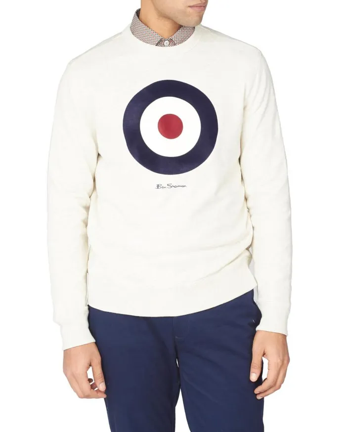 Men Ben Sherman Sweatshirts and Hoodies Signature Target Sweatshirt 8211 Ecru