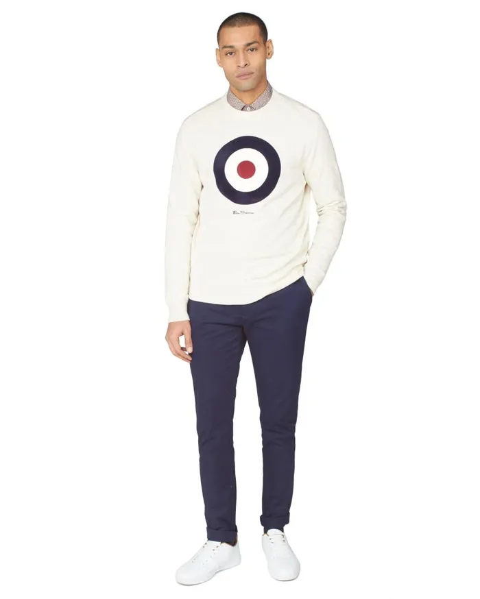 Men Ben Sherman Sweatshirts and Hoodies Signature Target Sweatshirt 8211 Ecru