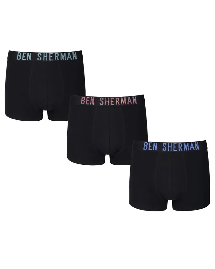 Men Ben Sherman Underwear Berry 3Pack Fitted NoFly BoxerBriefs 8211 Black