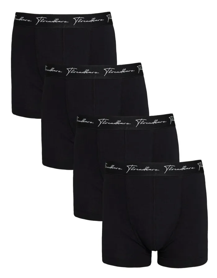 Men Black Hipster Fit Script Logo Boxer Shorts 4 Pack Threadbare Underwear