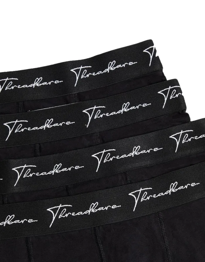 Men Black Hipster Fit Script Logo Boxer Shorts 4 Pack Threadbare Underwear