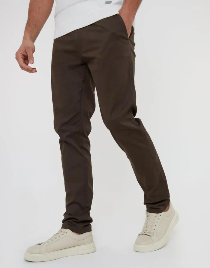 Men Brown Slim Fit Chino Trousers Threadbare Chinos
