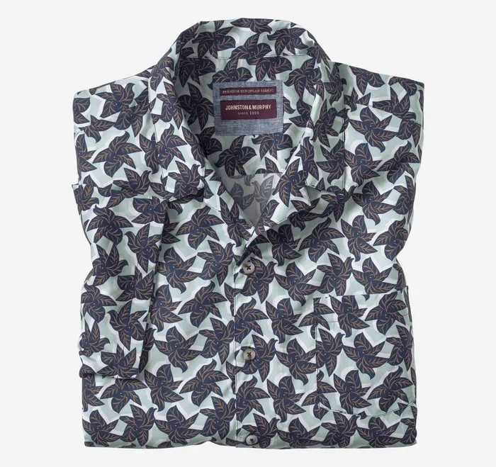 Men Camp Shirt Blue Leaf Cluster JohnstonandMurphy ShortSleeve Shirts