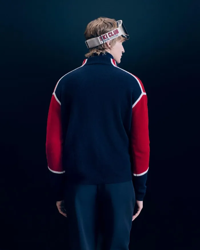 Men Cashmere Sweaters From Future CrossCountry Ski Quarter Zip Neck Sweater Navy