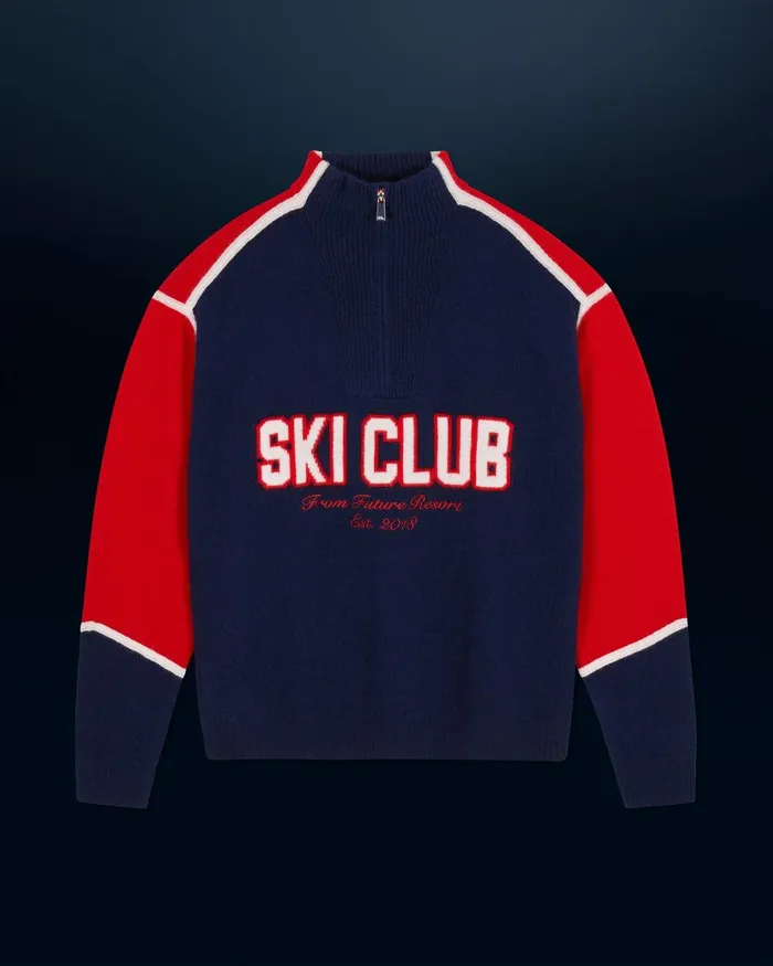 Men Cashmere Sweaters From Future CrossCountry Ski Quarter Zip Neck Sweater Navy