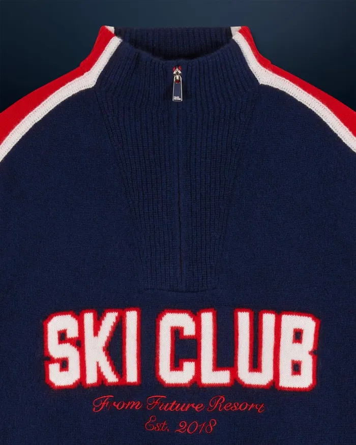 Men Cashmere Sweaters From Future CrossCountry Ski Quarter Zip Neck Sweater Navy