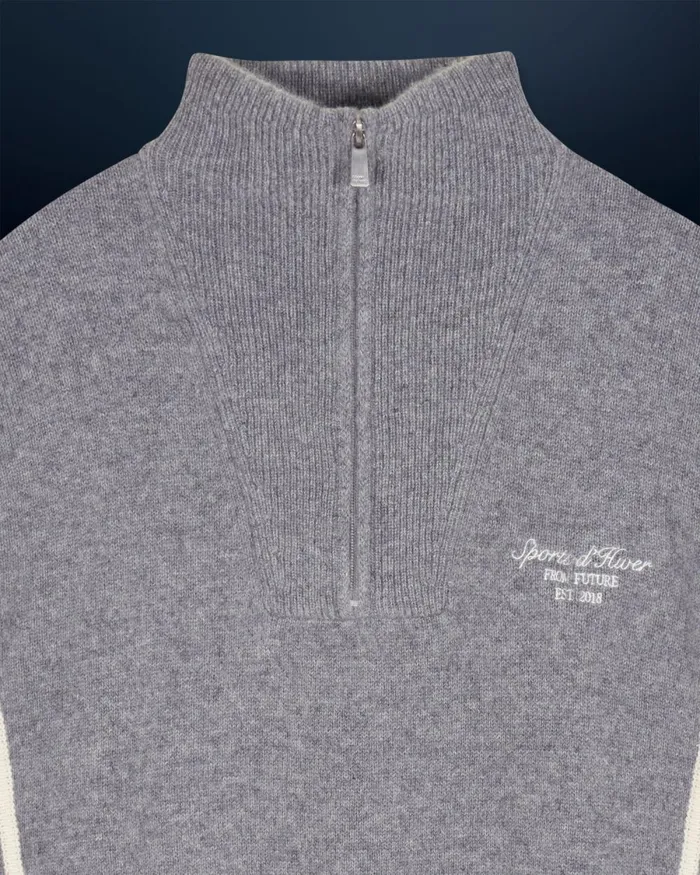 Men Cashmere Sweaters From Future Striped Quarter Zip Neck Sweater Dark Heather Gray