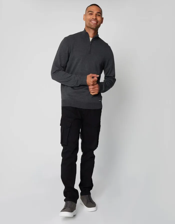 Men Charcoal Funnel Neck Quarter Zip Knitted Jumper Threadbare Jumpers Men Charcoal Funnel Neck Quarter Zip Knitted Jumper Threadbare Jumpers