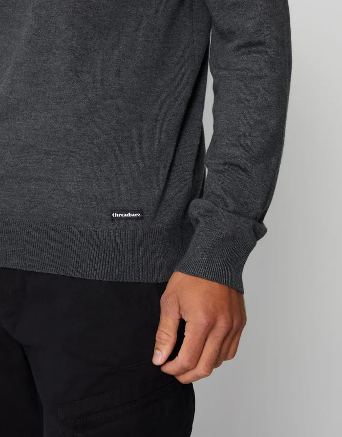 Men Charcoal Funnel Neck Quarter Zip Knitted Jumper Threadbare Jumpers Men Charcoal Funnel Neck Quarter Zip Knitted Jumper Threadbare Jumpers