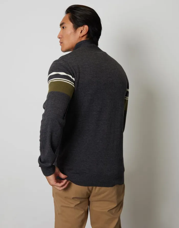 Men Charcoal Marl Quarter Zip Colourblock Striped Knitted Jumper Threadbare Jumpers Men Charcoal Marl Quarter Zip Colourblock Striped Knitted Jumper Threadbare Jumpers