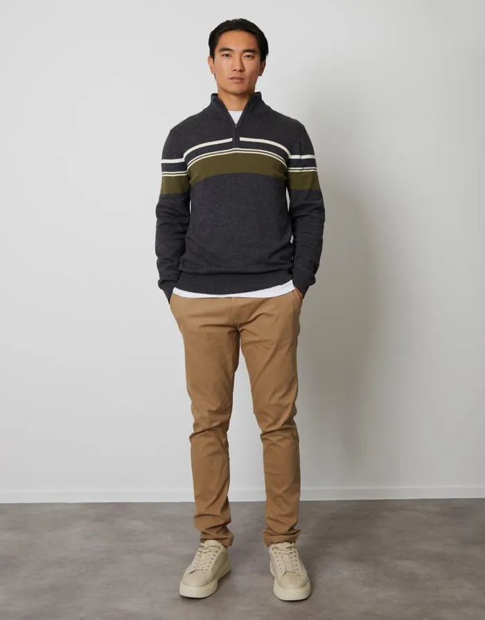 Men Charcoal Marl Quarter Zip Colourblock Striped Knitted Jumper Threadbare Jumpers Men Charcoal Marl Quarter Zip Colourblock Striped Knitted Jumper Threadbare Jumpers