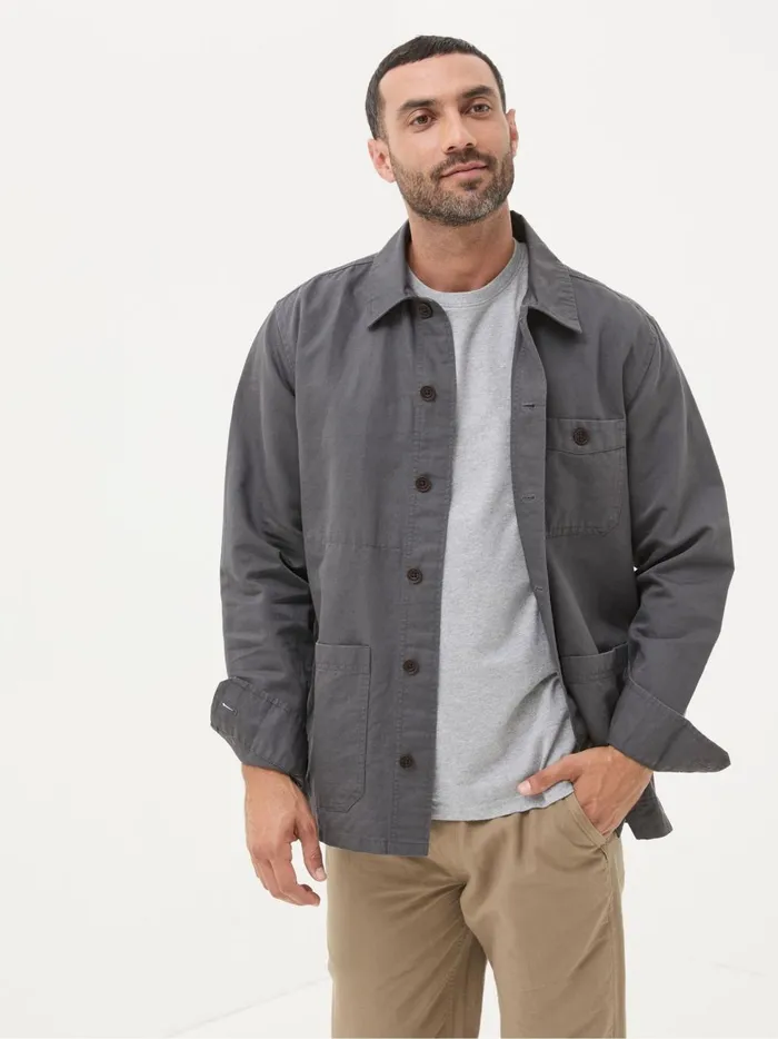Men Coats and Jackets Fat Face Grey Cotton Linen Worker Jacket