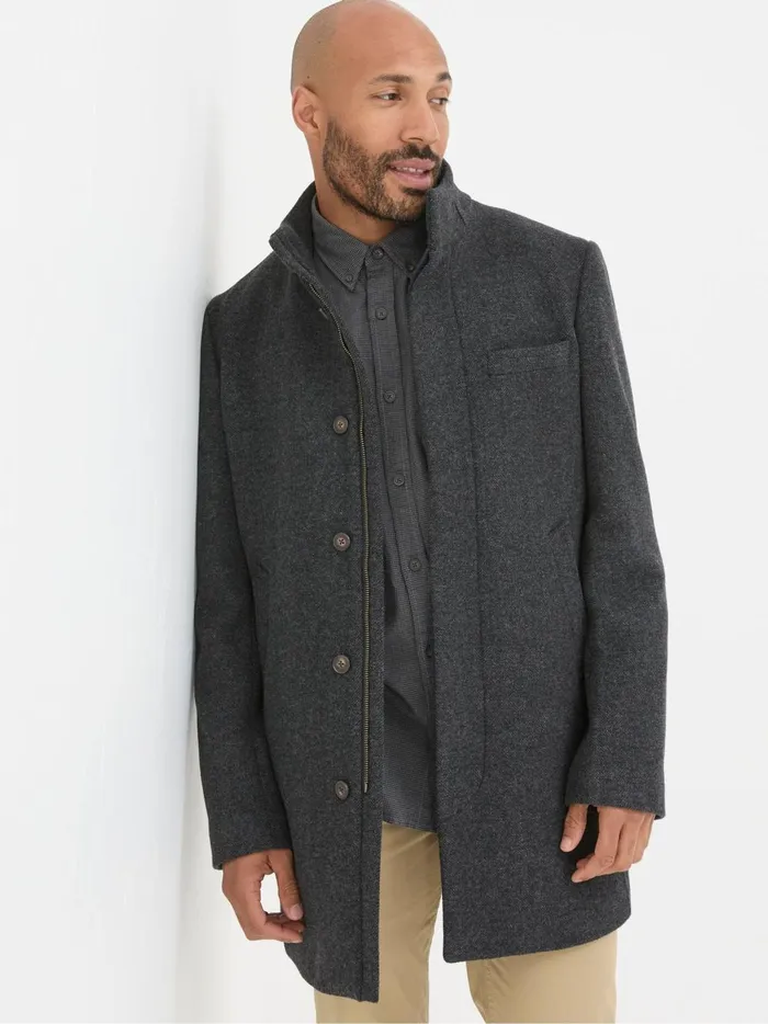 Men Coats and Jackets Fat Face Pendeen Dark Grey Overcoat