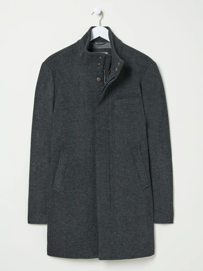 Men Coats and Jackets Fat Face Pendeen Dark Grey Overcoat