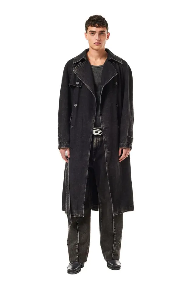 Men DDelirious Double Breasted Trench Coat Blackdark Grey Diesel Outerwear And Jackets