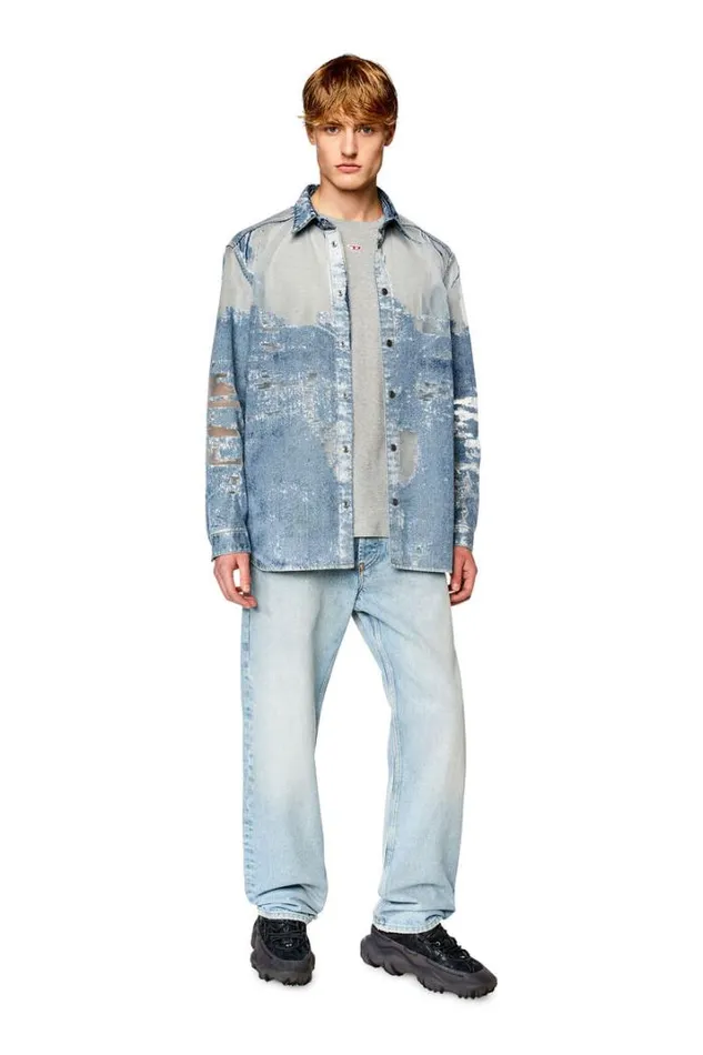 Men DSimplyOverFsd Medium Blue Diesel Shirts