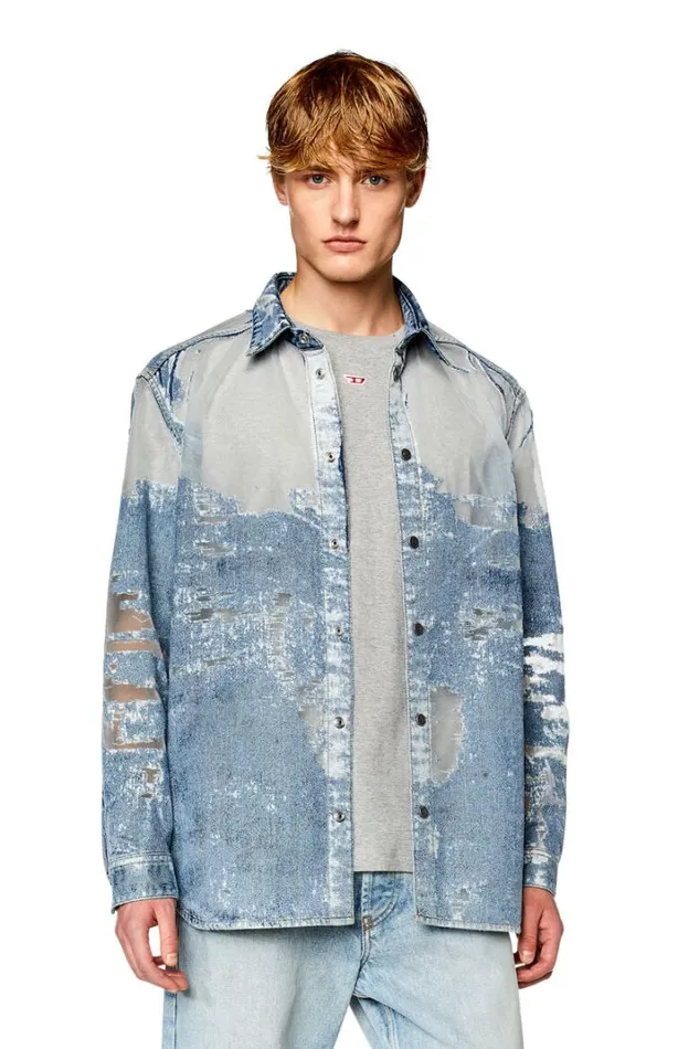 Men DSimplyOverFsd Medium Blue Diesel Shirts