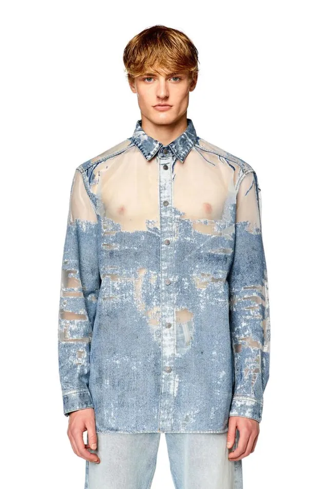 Men DSimplyOverFsd Medium Blue Diesel Shirts