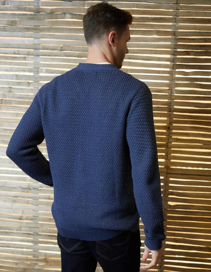 Men Denim Blue Basket Stitch Cardigan Threadbare Cardigans Men Denim Blue Basket Stitch Cardigan Threadbare Cardigans