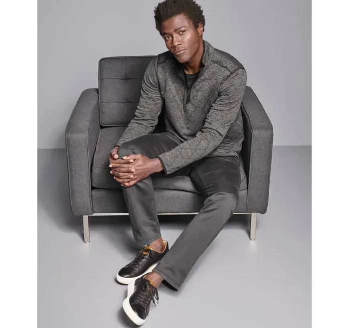 Men Diamond Quilt QuarterZip Charcoal Heather JohnstonandMurphy Sweaters and Knits Men Diamond Quilt QuarterZip Charcoal Heather JohnstonandMurphy Sweaters and Knits