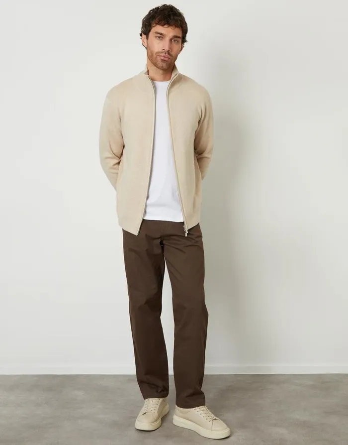 Men Ecru ZipThrough Funnel Neck Knitted Cardigan Threadbare Cardigans Men Ecru ZipThrough Funnel Neck Knitted Cardigan Threadbare Cardigans