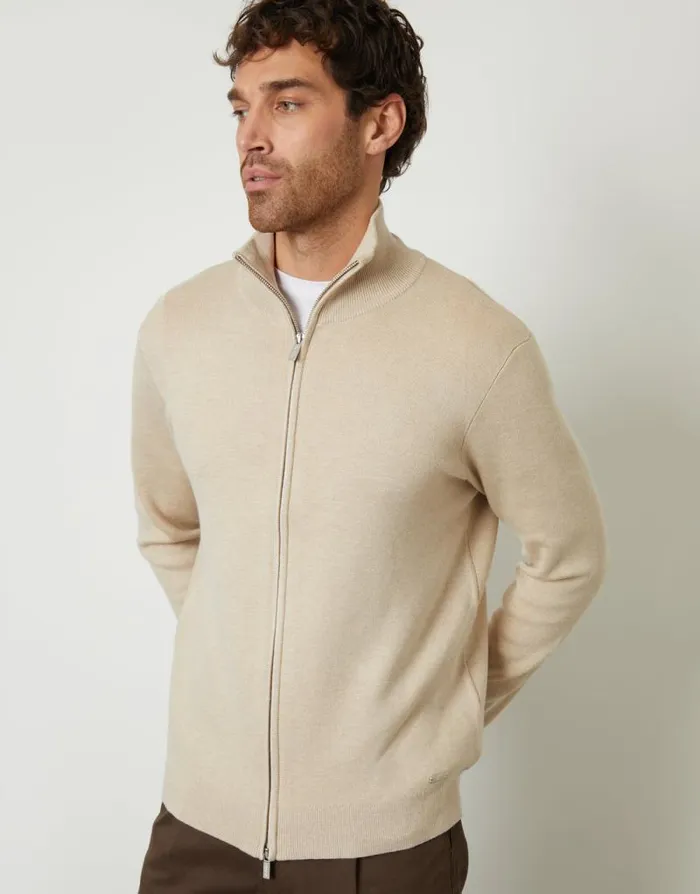 Men Ecru ZipThrough Funnel Neck Knitted Cardigan Threadbare Cardigans Men Ecru ZipThrough Funnel Neck Knitted Cardigan Threadbare Cardigans