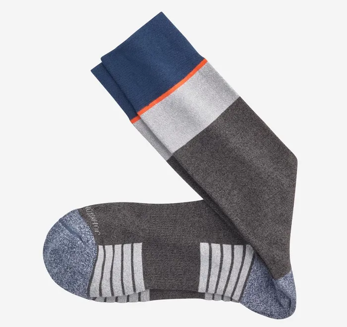 Men First In Comfort Block Stripe Socks Grey JohnstonandMurphy Socks